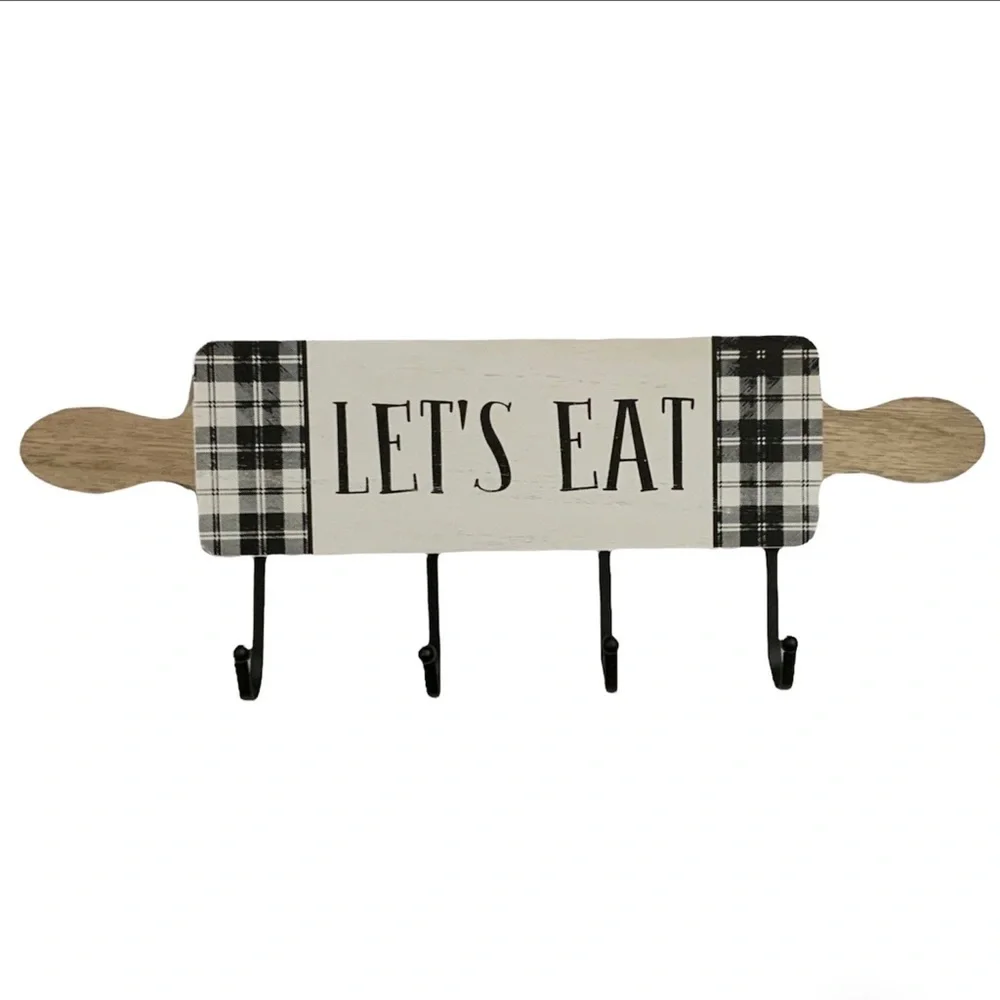 Hanging Hook Rack Multi Use Rack Black White Buffalo Check Plaid 7 in X 17 in